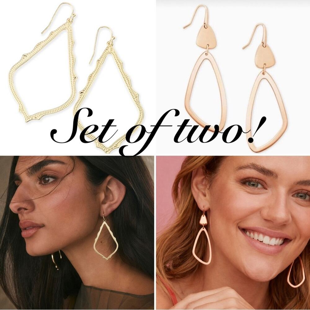 Kendra Scott Sophee Gold & Kira Rose Gold Drop Earrings Set of Two With Dust Bag